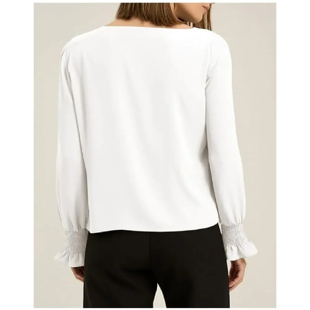 EVALESS Blouses for Women Dressy Casual Pleated Long Sleeve Tops Asymmetrical (S - Picture 5 of 5